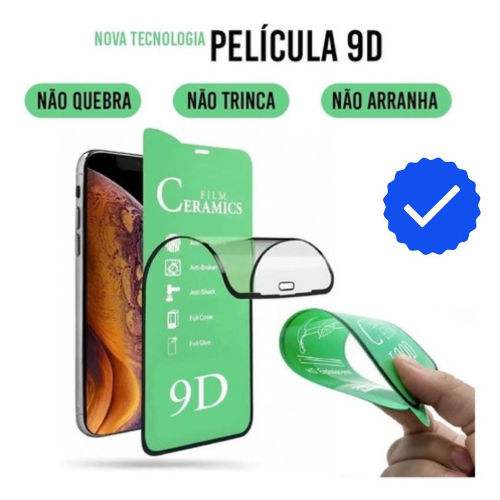 Película Cerâmica 9D 3D iPhone Gel Hidrogel Flexível 6G, 7G, 8G, PLUS, XR, XS, 11, 12, 13 14 PRO MAX