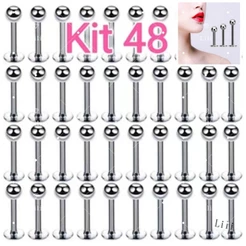 Atacado 48pçs Piercing Labret Prata Tragus Orelha Conch Boca Aço Cirúrgico