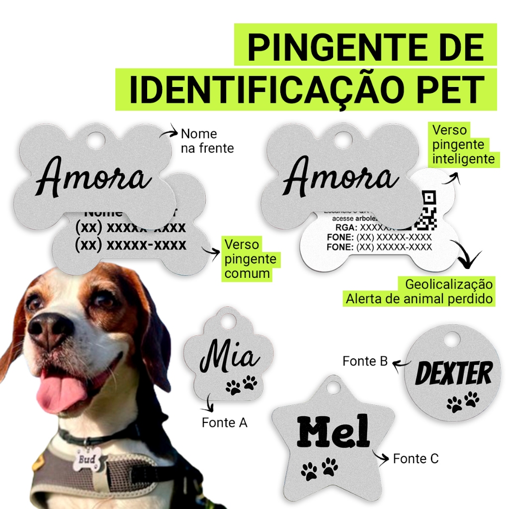 Plaquinha De Identificação Pet Gato Cachorro Gravada Personalizada