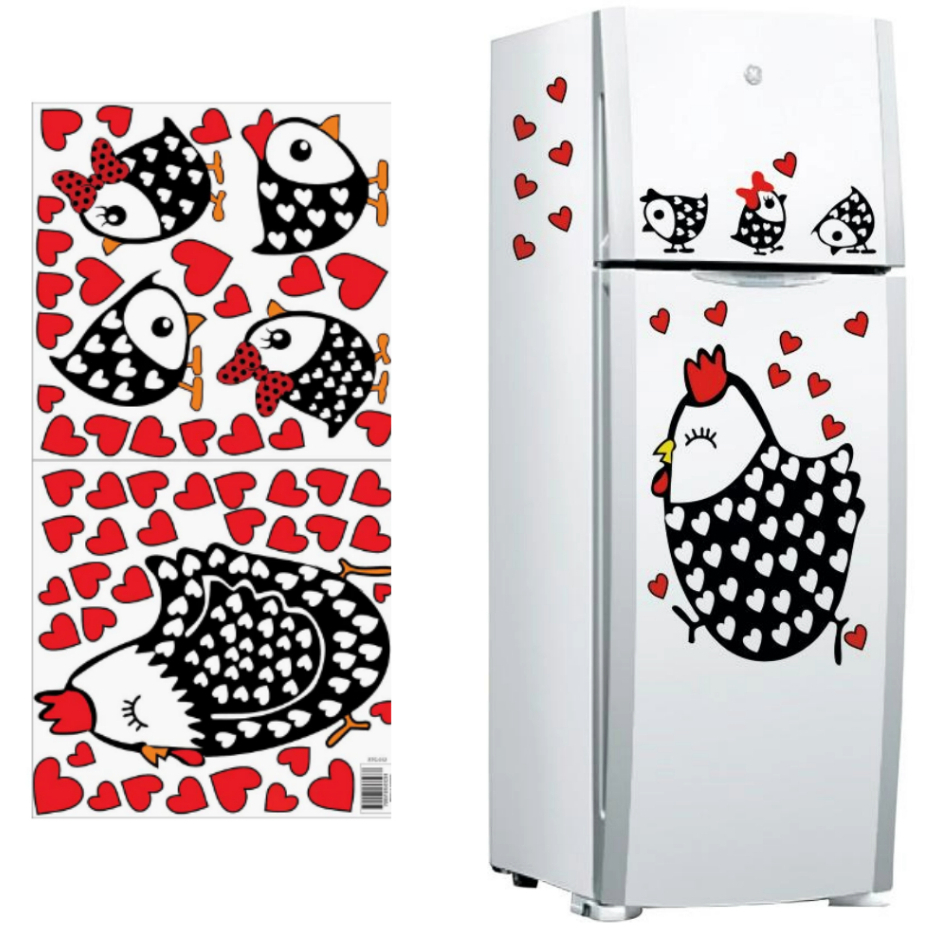 Adesivo Decorativo Galinha Pintinhos Coração Vermelho Para Geladeira Banheiro Móveis Paredes em Oferta na Shopee