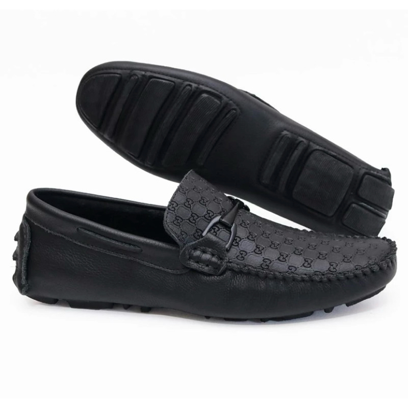 Mocassim Masculino Drive em Couro Legítimo Luxo Casual Confortável Premium Antiderrapante Slip On Preto