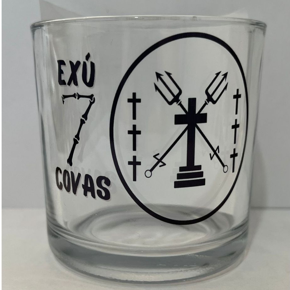COPO DE BEBIDAS E WISKY EXÚ 7 COVAS 260ML VIDRO KIMBANDA UMBANDA E CANDOMBLE