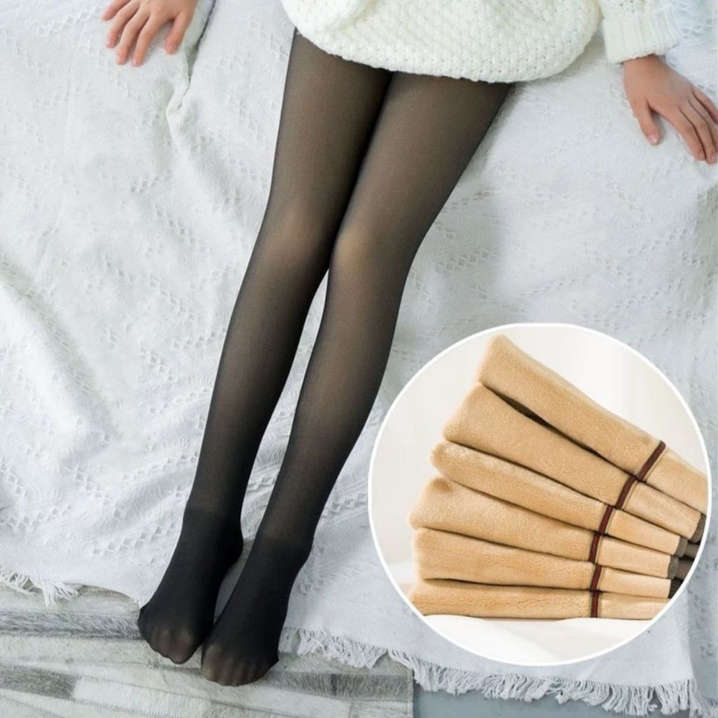 Meia Calça Infantil Térmica Forrada Peluciada Translúcida de Lã Legging Grossa  Quente Feminina