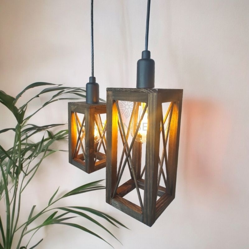 Luminária pendente de madeira, decoração rústica em Oferta na Shopee