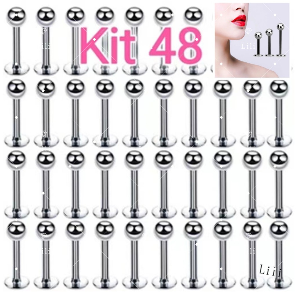 Atacado 48pçs Piercing Labret Prata Tragus Orelha Conch Boca Aço Cirúrgico