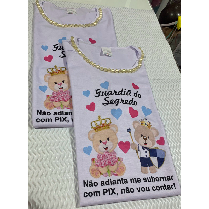 blusa chá revelação com pérola