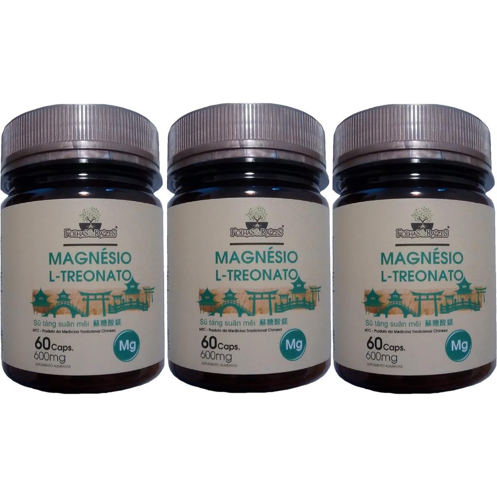 MAGNÉSIO L -TREONATO 600MG 60 CAPSULAS FOLHAS E RAIZES KIT COM 3 POTES em Oferta na Shopee