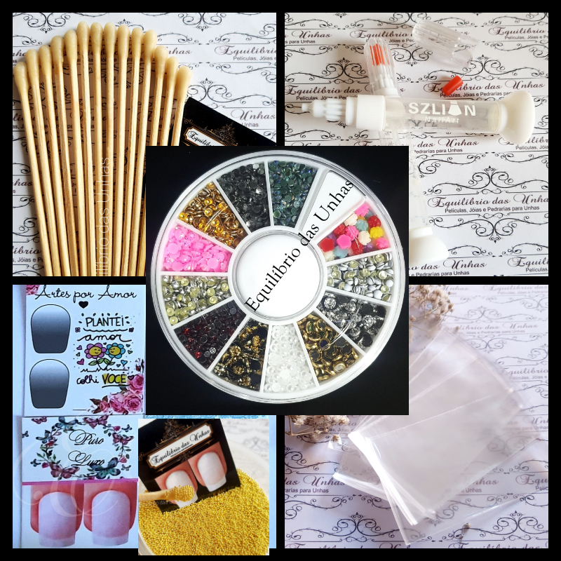 Kit Pedrarias Iniciante para fazer Adesivo de unha Joia Artesanal Película Strass Caviar  make Ideal Manicure Pés e Mãos
