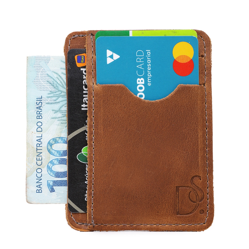 PORTA CARTÃO PEQUENO MODELO SLIM EM COURO LEGITIMO MODERNA LINDA