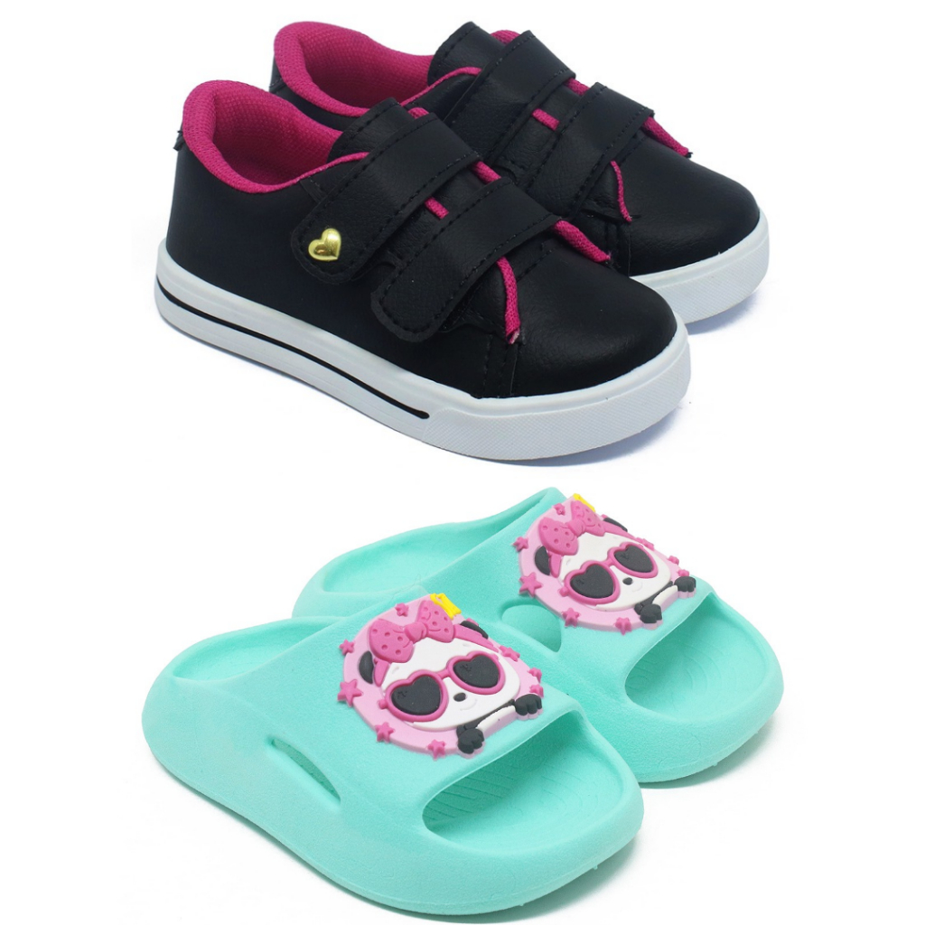 Kit 1 tênis infantil menina mais um chinelo infantil menina perfeito para escola