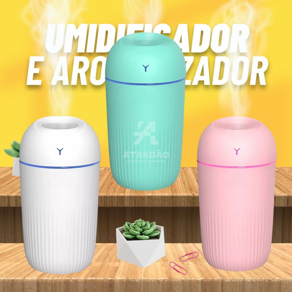 Umidificador e Aromatizador 420ml Luzes Coloridas Led Ultrassônico luminaria Portátil