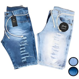KIT 2 Shorts Bermuda Jeans Masculina moda jogador verão Rasgada