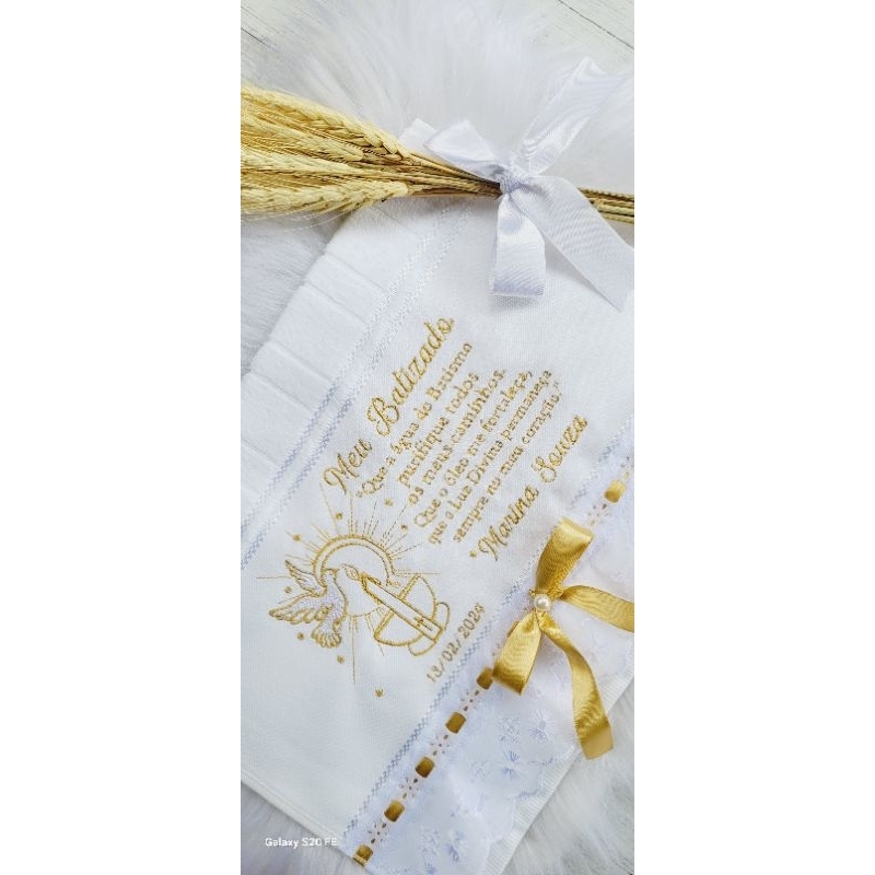Toalha bordada, toalha batismo, toalha personalizada, toalhinha, toalha primeira comunhão.
