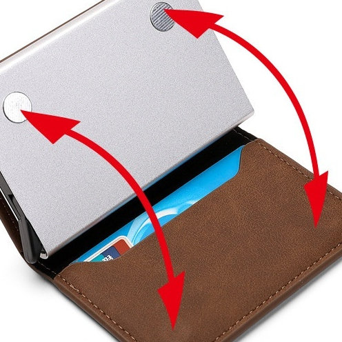 Mini Slim AlumíNio Auto POP Up Presente De AniversáRio Carteira Para Homens Porta CartãO De Couro PU