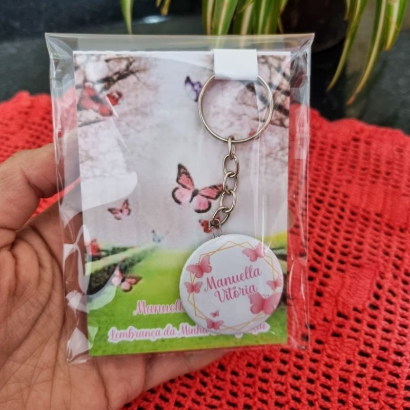 kit Lembrancinha Aniversário Jardim das Borboletas Personalizados 10 Bloquinhos + 10 Chaveiros