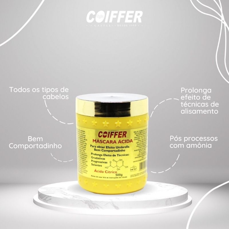 MÁSCARA ÁCIDA EFEITO UMBRELLA COMPORTADA PROLONGA EFEITO DE TRATAMENTOS COIFFER 500G