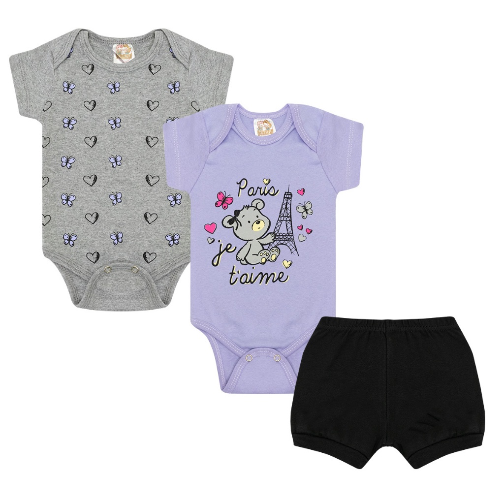 Kit body Bebê 3 peças conjunto bebê Roupa de Bebês Menina Manga curta em Oferta na Shopee