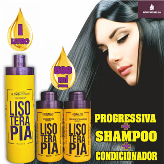 Progressiva Orgânica Sem Formol Lisoterapia 1L Liso Shampoo e Condicionador Pós Progressiv...
