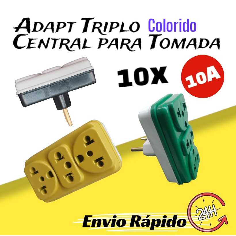 Kit 10 Adaptador Benjamim Tomada T Padrão Triplo Central 10A e 20A Color Aleatório Casa Escritorio