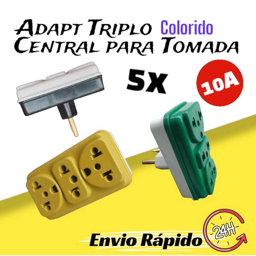Kit 5 Adaptador Tomada T Padrão Benjamim Triplo Central 10A e 20A Escritorio 2p+terra