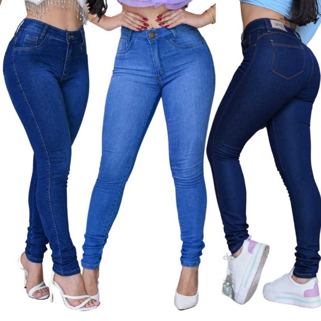 Calça Jeans Feminina Skinny Cintura Alta Com Lycra Efeito Levanta Bumbum em Oferta na Shopee