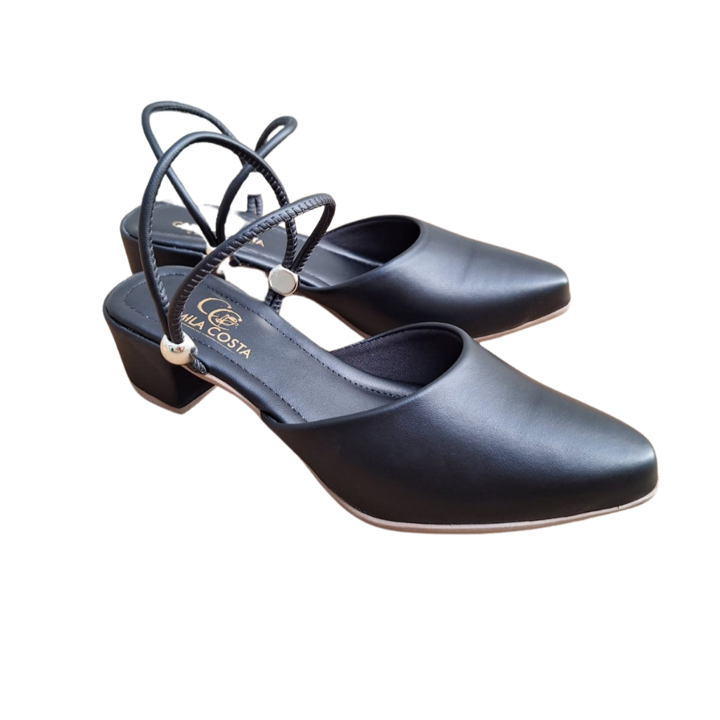 Scarpin Mule Salome  Feminino Feminina Social Estilo Mule Salto Medio Baixo Grosso Bloco preto050