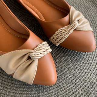 Sapatilha Feminina Confortável Bico Fino Sapatilha Terracota Cordão Trançado Elegante em Oferta na Shopee
