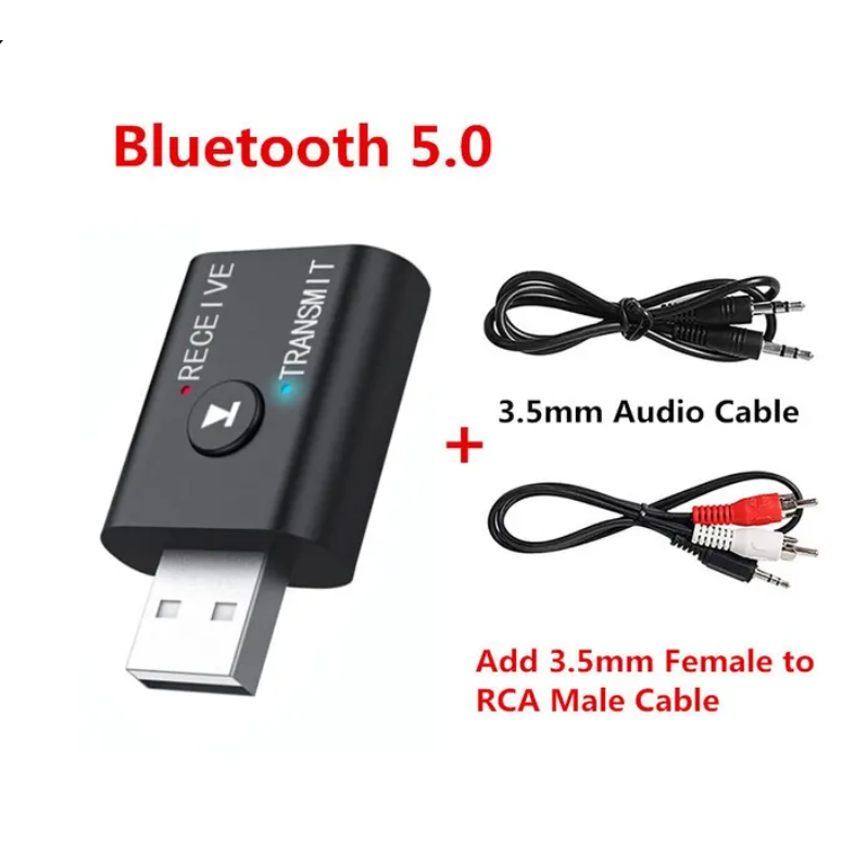 Receptor E Transmissor De Áudio Bluetooth 2 Em 1 Bt 5.0 Usb Cabo P2 + Cabo RCA