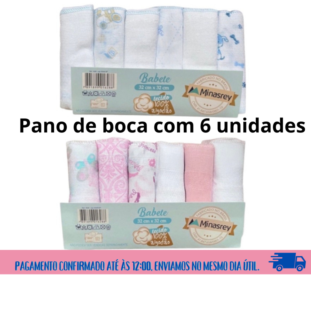 Kit 6 pano de boca - Ideal para o seu bebe menino ou menina - Paninho de boca 100% algodão