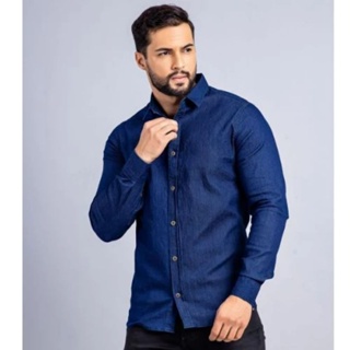 Camisa Masculina Jeans Manga Longa P, M, G, GG, XG /e G1, G2, G3  Sport Fino Lisa em Oferta na Shopee