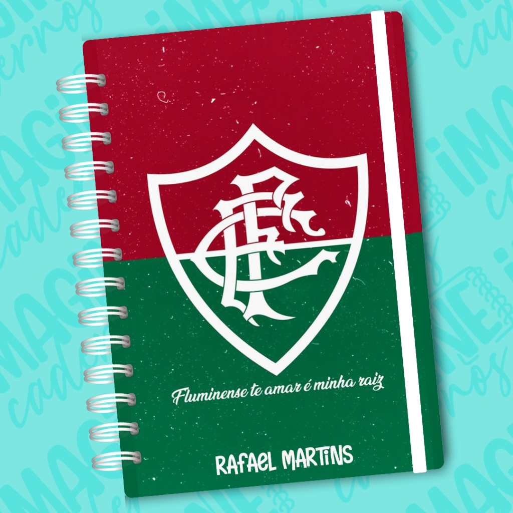 Caderno Personalizado Fluminense com Nome Capa Dura Wire-O 22x16cm Premium 120 Folhas