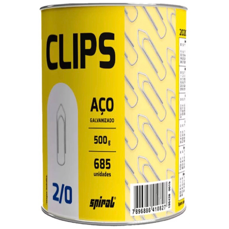 Clips número 2/0 galvanizado, Lata com 500g