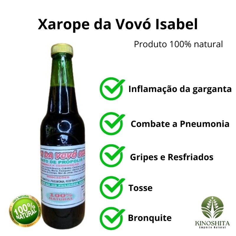 Xarope da Vovó Isabel - Ajuda a reduzir os sintomas de tosses, bronquite, pneumonia resfriado e inflamações de garganta