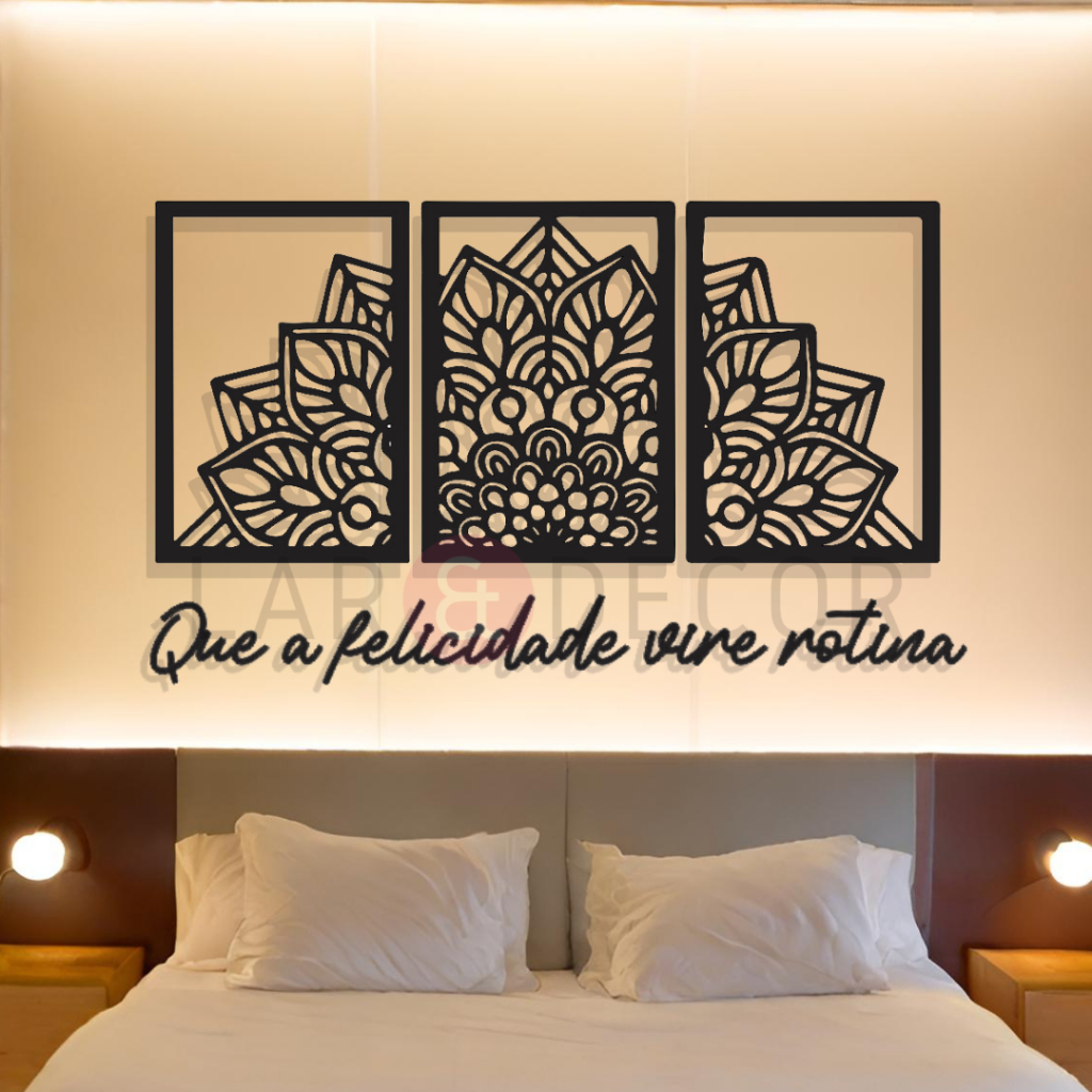 Imagem Kit Quadros Decorativos de Parede Quarto Trio Mandala Coração