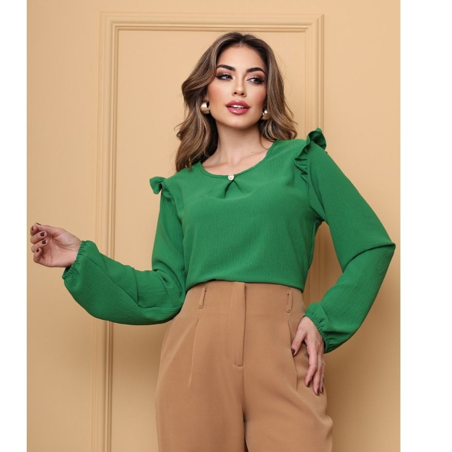 YW & X MODA      blusa feminina manga longa tecido duna