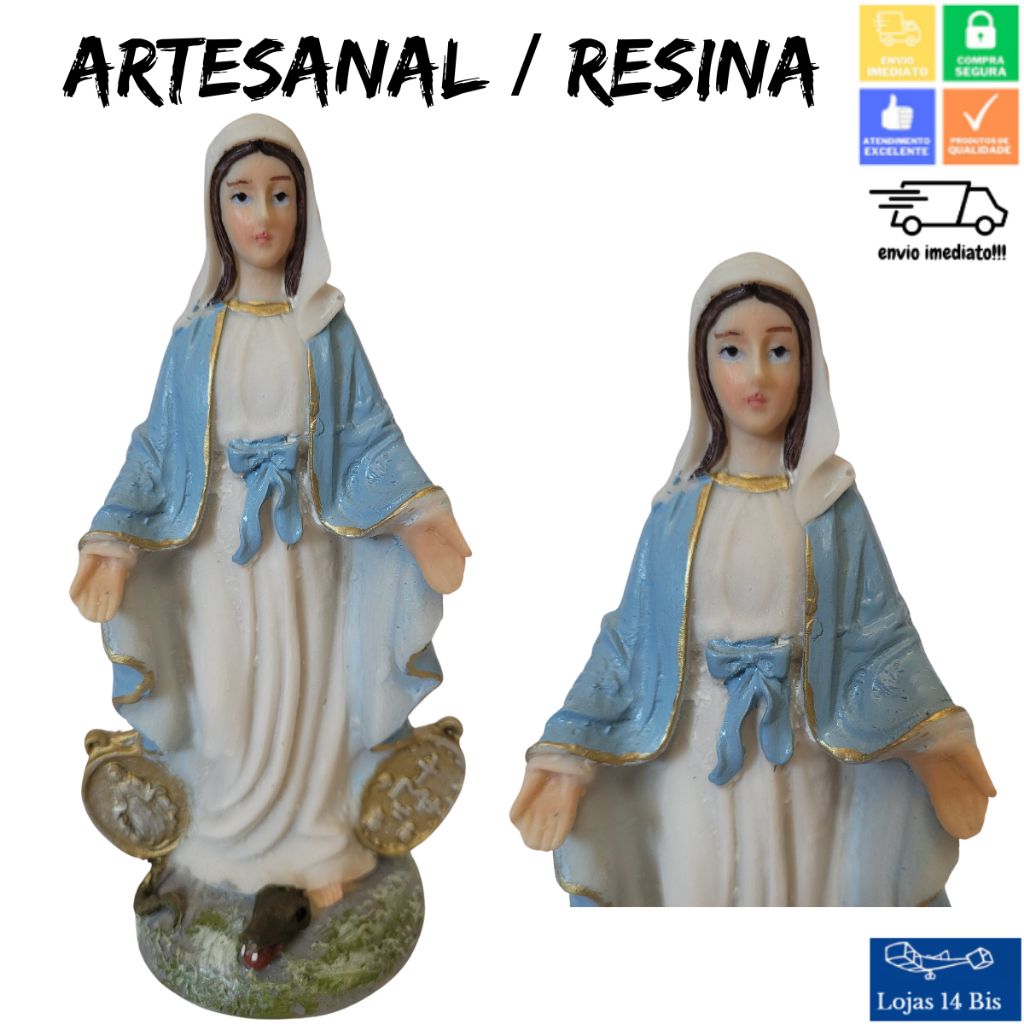 Imagem de Nossa Senhora das Graças Artesanal em Resina 15cm em Oferta na Shopee