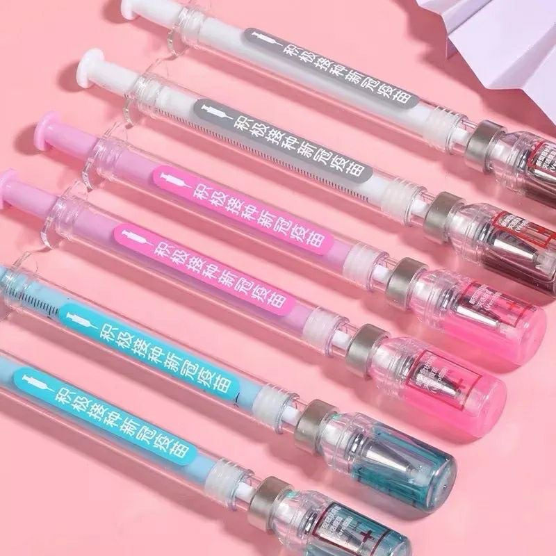 kit 3/6/9/12 peças Caneta Seringa temática ponta fina 0.5mm gel tinta preta