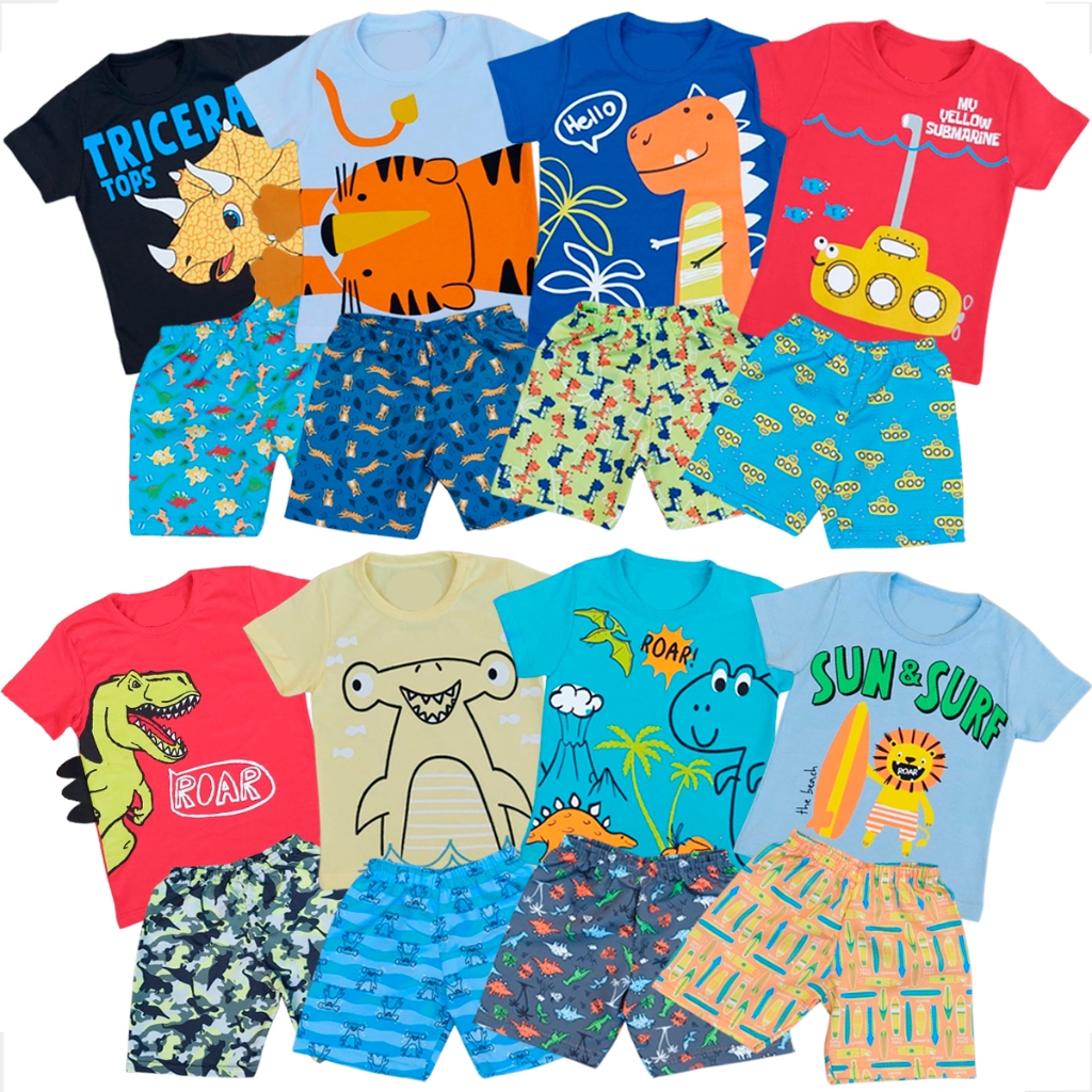 Kit Sortido de 2 a 4 Conjuntos de Roupas Infantil Verão Masculino Menino