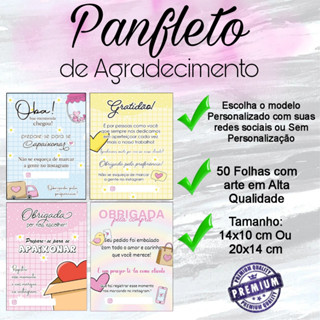Panfleto de Agradecimento Personalizado C/50 Folhas Mimo/Agradecimento ao Cliente em Oferta na Shopee
