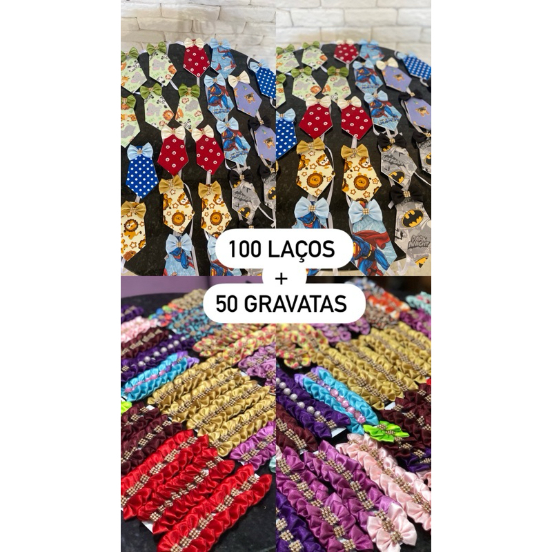 kit laços 100 + 50 gravatas pet shop banho e tosa / lacinhos pet gravatinhas pet