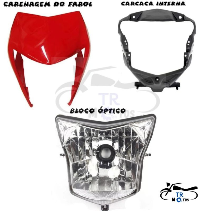 Carenagem Do Farol Moto Nxr Bros 150 2013 Vermelho Caucaia + Bloco Otico + Carcaça Interna