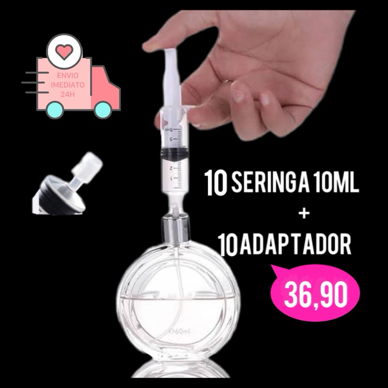 Dispensador Adaptador Curto E Seringa (kit 20pçs) Para Decant de Perfume Transferidor de Perfume 10mL com anel adaptador