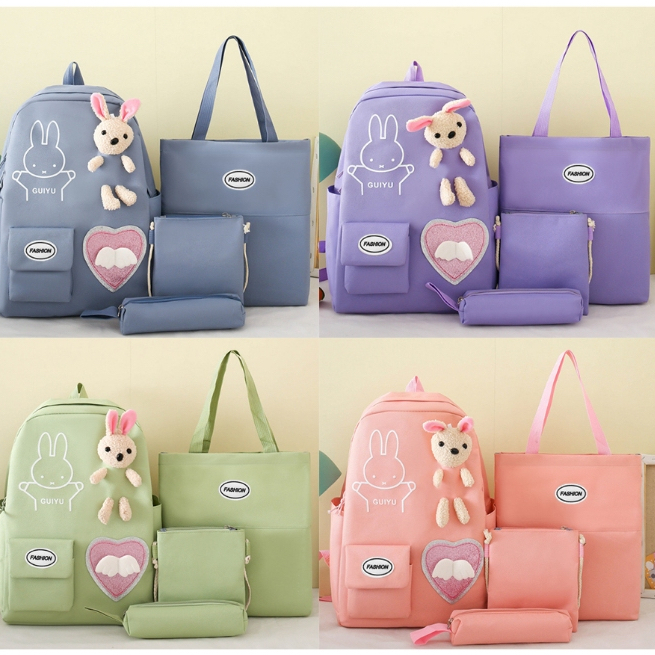 Kit 4 Mochila Feminina Para Escolar Viajar Estilo Casual Kpop Modelo Novo 2024 Jovem Multiuso Com Grande Capacidade