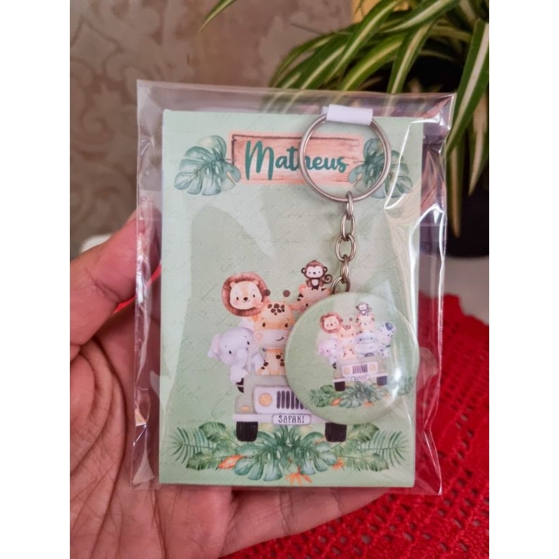 kit Lembrancinha Aniversário Safari Bloquinhos + Chaveiros Personalizados