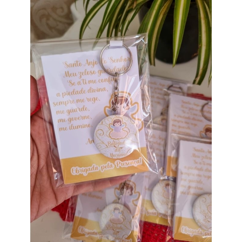 kit Lembrancinha Batizado Bloquinhos + Chaveiros Personalizados Consagração Religioso
