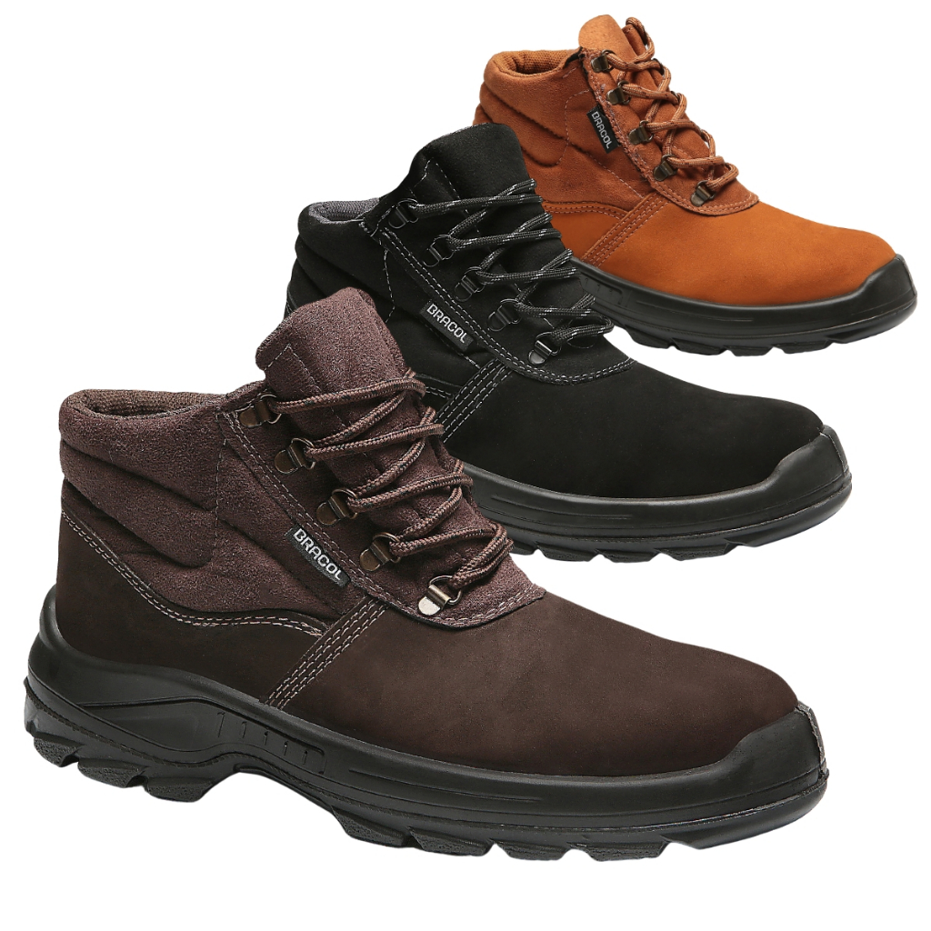 Bota de Segurança Ocupacional Fechamento Cadarço Bracol BAF Bico PVC Couro Nobuck Solado Bidensidade