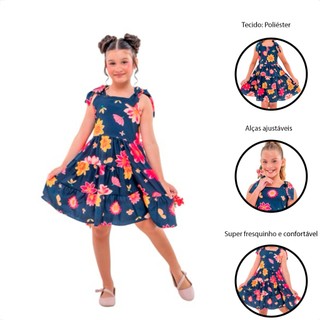 VESTIDO INFANTIL MENINA 3 MARIA AZUL MARINHO FLORAL