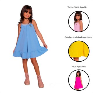 VESTIDO INFANTIL MENINA ESTAMPA LISA VESTIDO BATINHA ROSA AZUL AMARELO VERMELHO