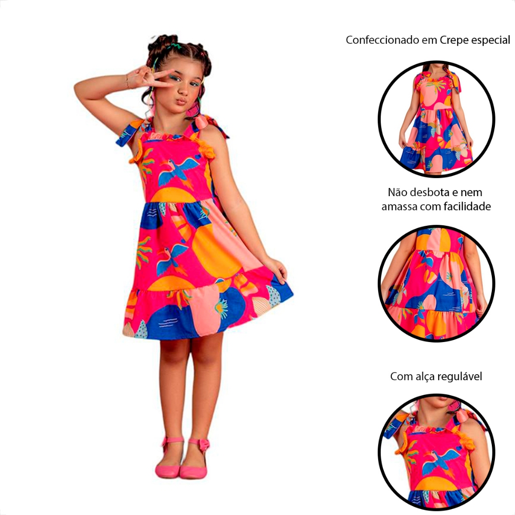 VESTIDO INFANTIL MENINA ESTAMPADO VESTIDO FEMININO ARARA