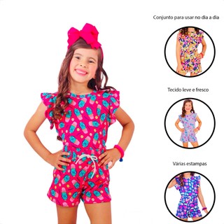 CONJUNTO INFANTIL MENINA VERAO CONJUNTO SUMMER COM CAMISETA BLUSA E SHORT